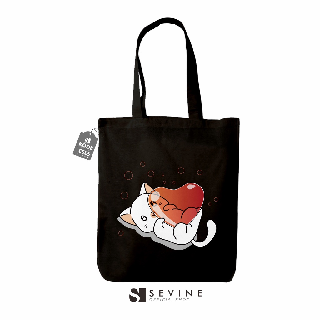 Sevine Tas Wanita Tote Bag Resleting Totebag Cute Cat Black Series - CSL5