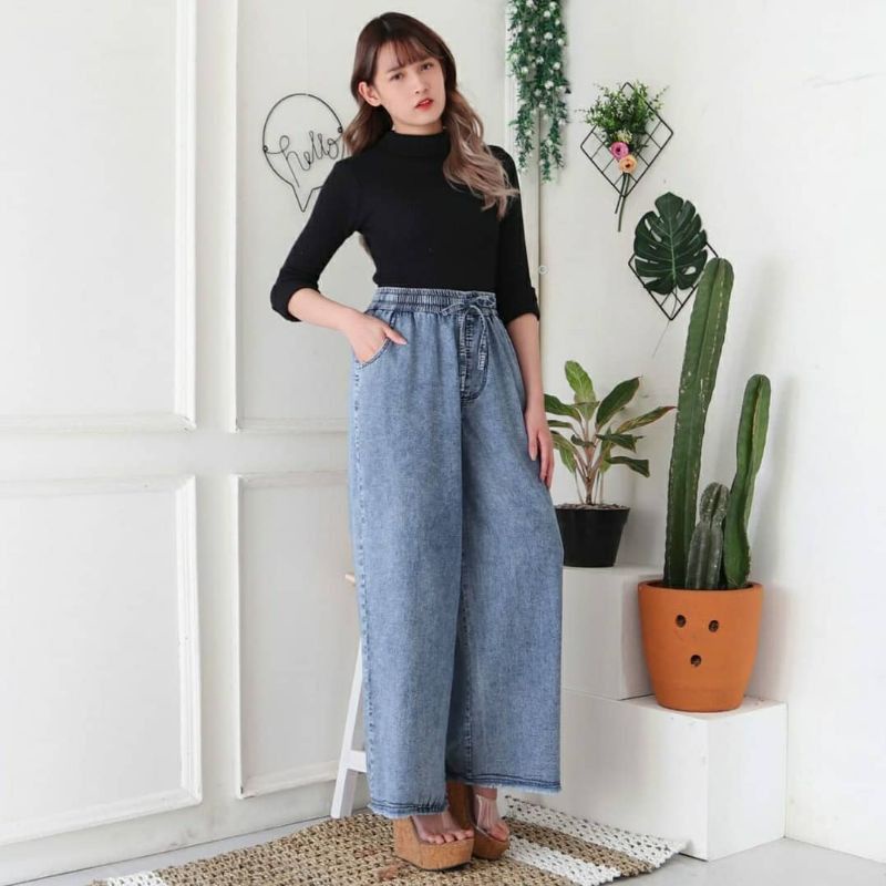 Kulot Jeans Rawis Karet Pinggang//CELANA KULOT JEANS RAWIS