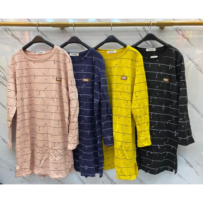 Jual Tunik Kaos Import Big - Atasan Muslim Wanita Cewek Ibu2 Lengan Panjang - Kuning