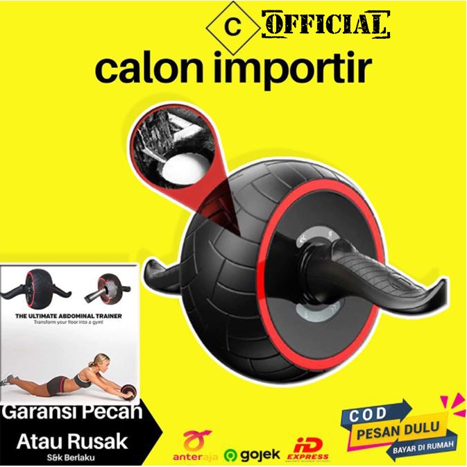 Ab ABS Wheel Roller Premium Workout Alat Roda Fitnes Latihan Pengecil Perut Buncit Aman Bisa COD ORI