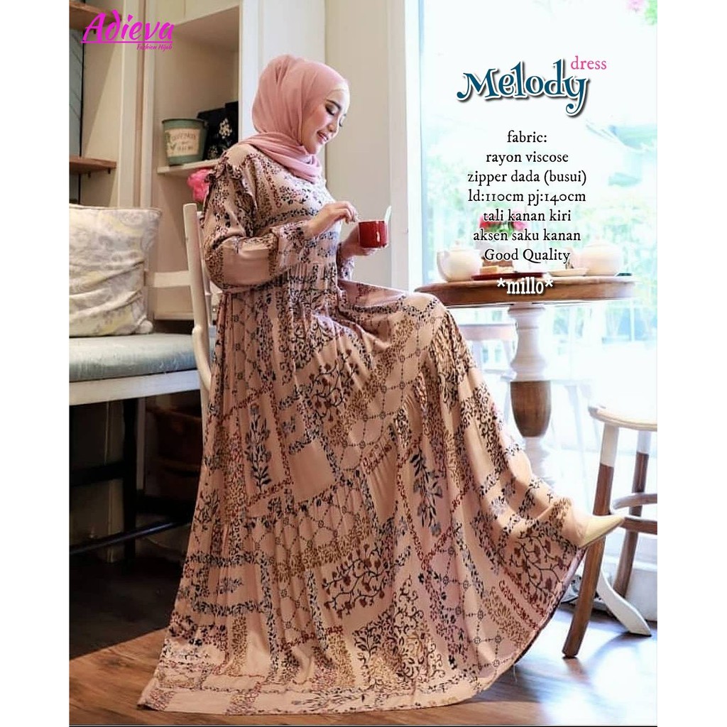 Gamis Rayon Motif Melody maxy Original Mat Catton Viscose Premium