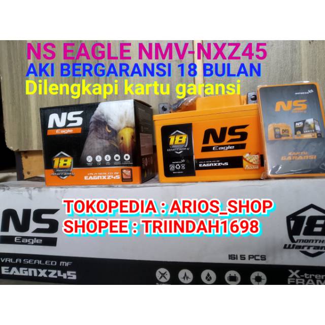 Aki Motor NS Eagle NMV-NXZ45 Aki Kering Garansi Aki 18 Bulan