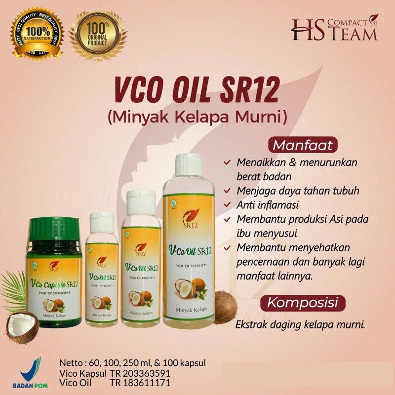 VCO MINYAK KELAPA MURNI SR12 / VICO VIRGIN COCONUT OIL 60ml / 100ml / 250ml / 60 Kapsul Official