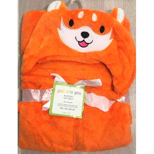 Selimut Bayi Topi Boneka / Selimut Bayi Karakter Fleece-Fox Orange