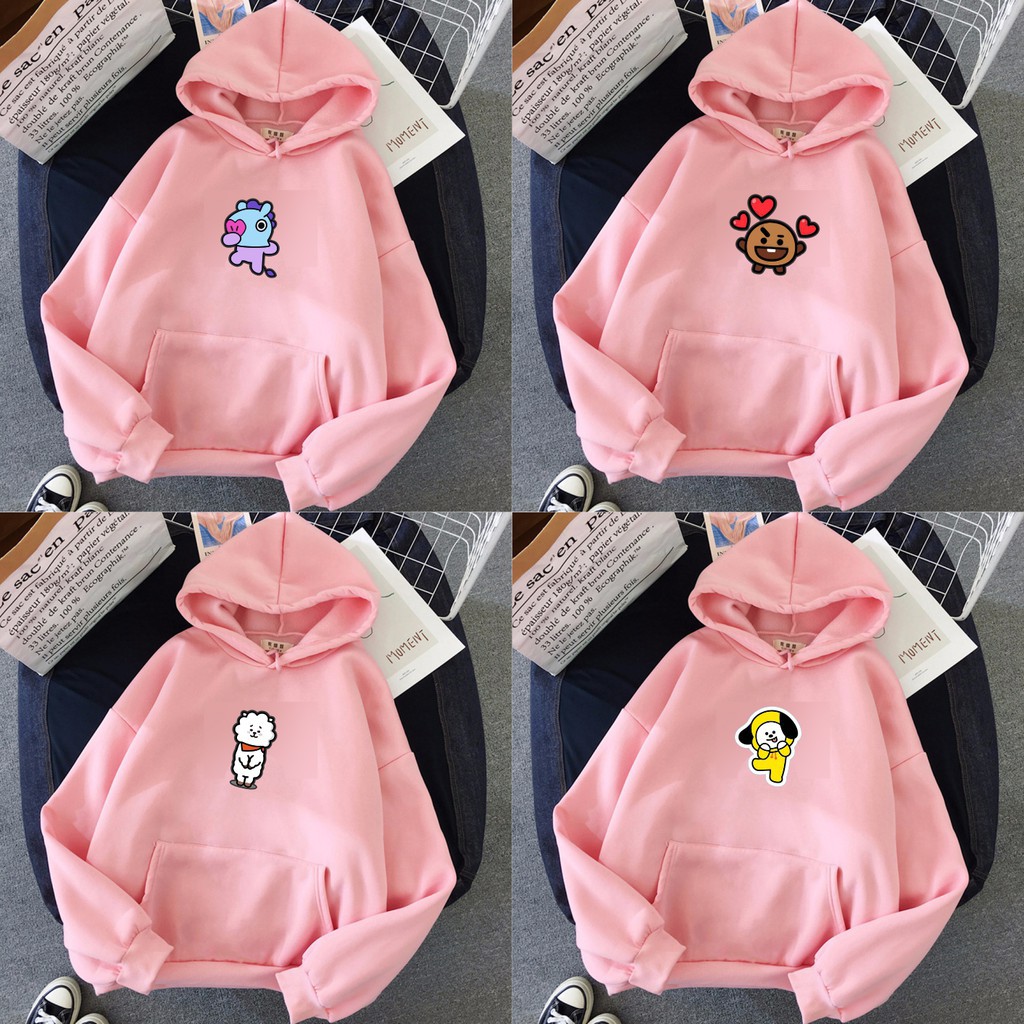 Hoodie Sweater Wanita / Cew Tema BT21 BTS Cooky, Van, Mang, Chimmy, RJ, Tata, Shooky, Koya