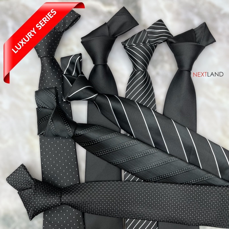 NEXTLAND - DASI PRIA DASI HITAM BLACK LUXURY NECK TIE