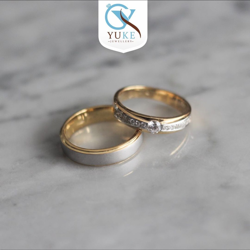 Cincin Kawin Cincin Tunangan Cincin Couple Bahan Silver/Perak Finishing Silver & Gold Combination