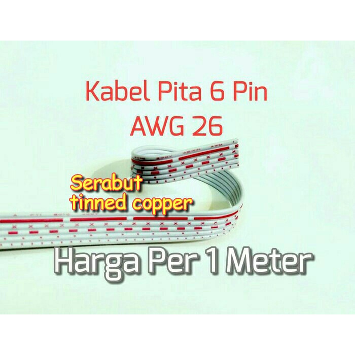Kabel Pita 6 Pin Awg 26 Flat Cable 6Pin Jalur Pelangi Rainbow