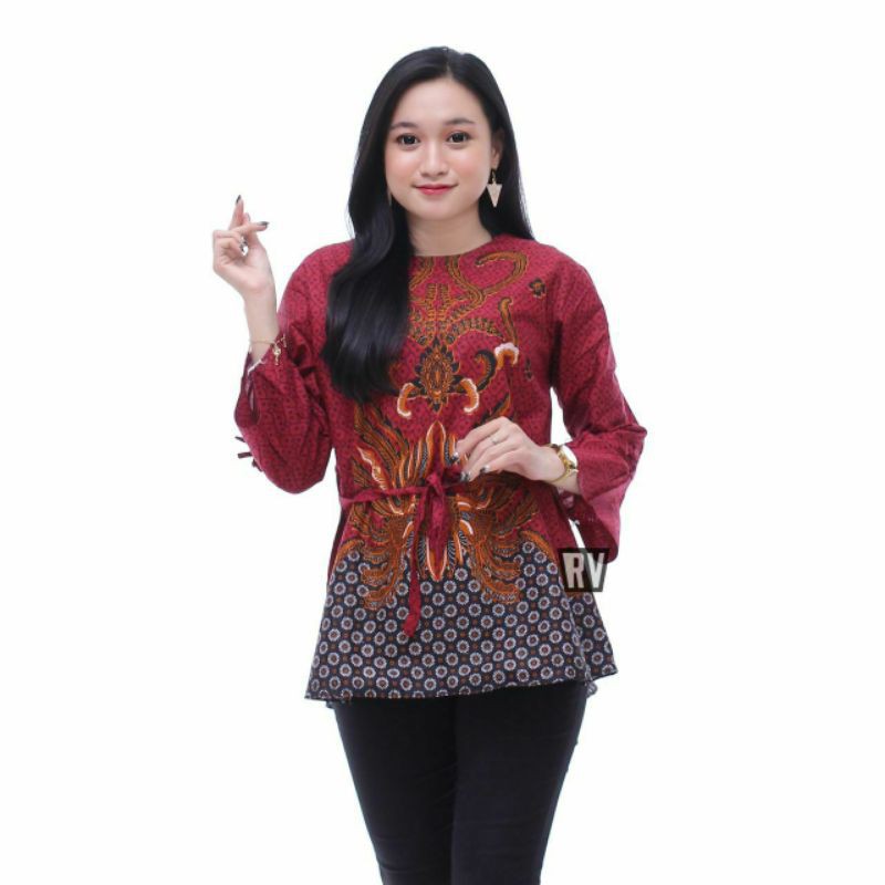 BLOUSE BATIK WANITA MODERN Atasan Batik Wanita Lengan Panjang