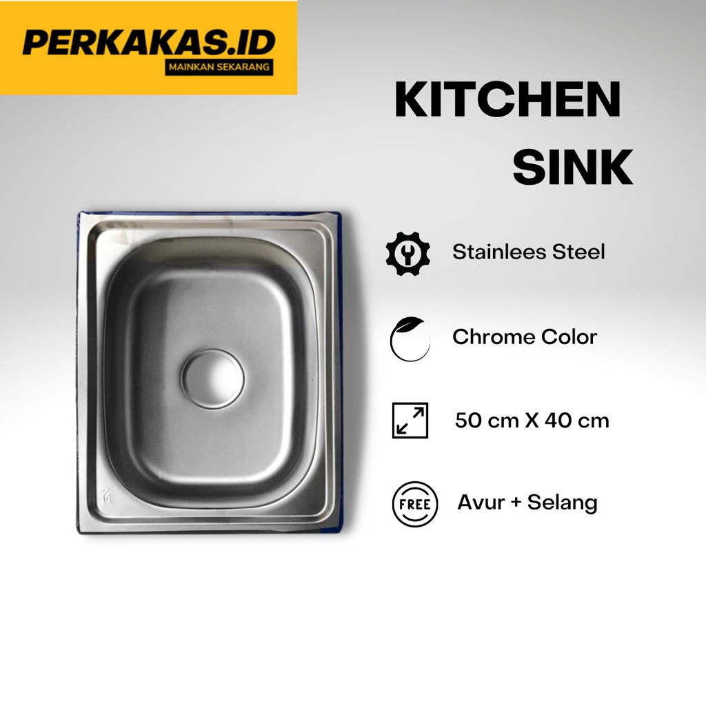 Wastafel Cuci Piring Stainlees 1 Lubang Kitchen Sink FREE Avur+Selang NB