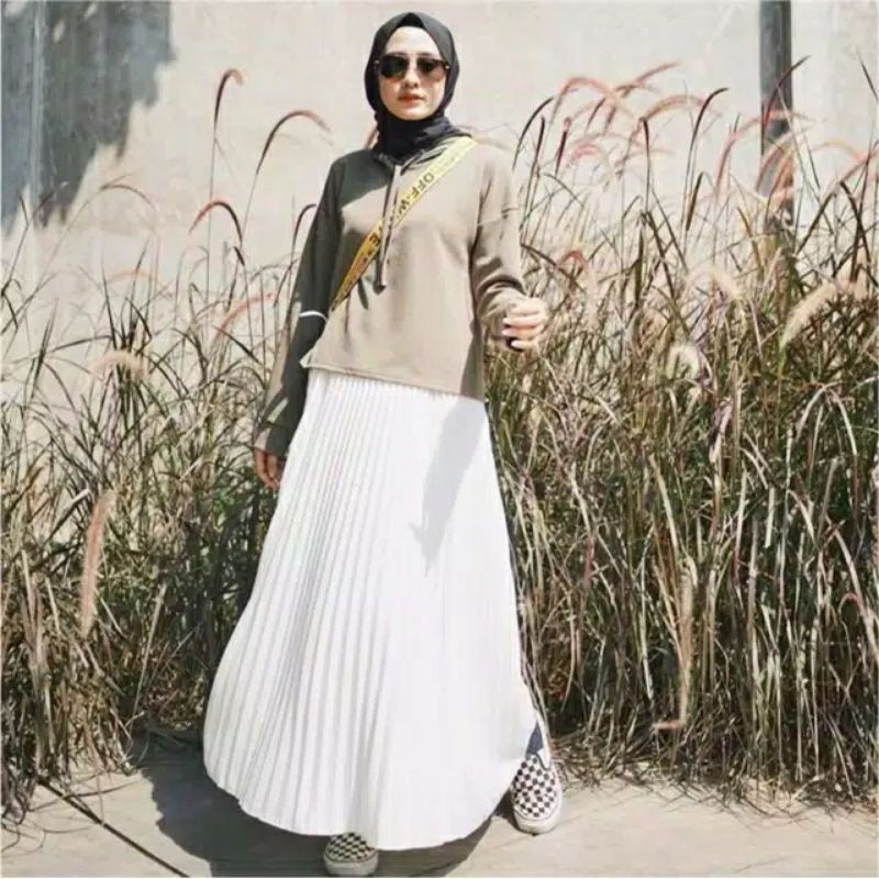 BISA COD ROK PLISKET PUTIH PREMIUM/ROK PLISKET FLARE SKIRT BIG SIZE