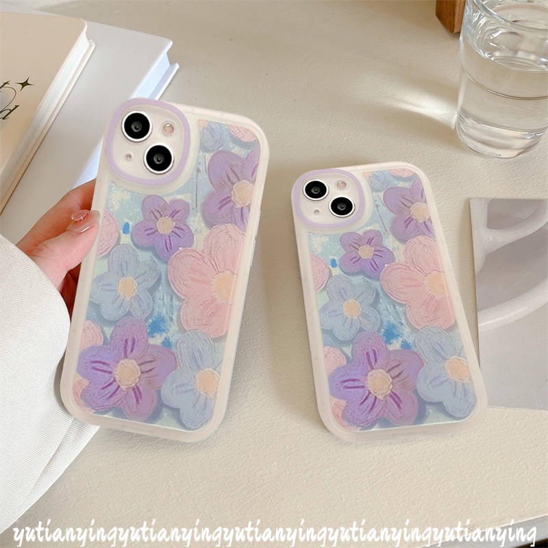 Soft Case TPU Motif Lukisan Minyak Bunga Ungu Untuk IPhone XR 6 6s 7 8 Plus 13 11 12 Pro MAX X SE 2020 XS MAX
