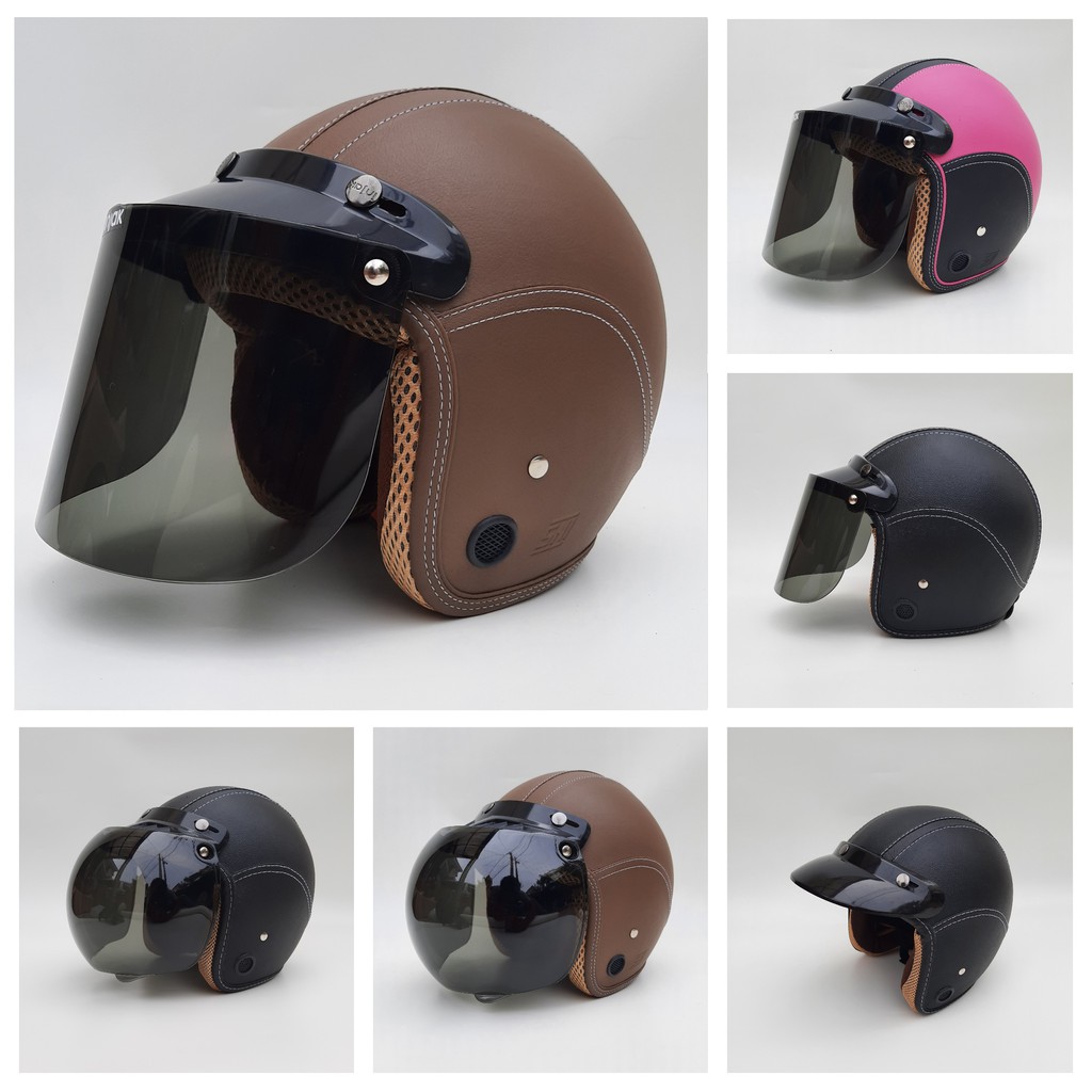 HELM BOGO RETRO KULIT DEWASA KACA INJAK DATAR | Shopee ...