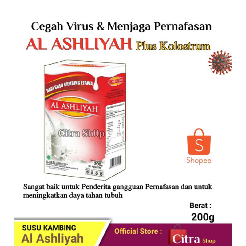 

Susu Al ashliyah plus kolostrum foil 200gram, Susu Kambing Al Ashliyah, Susu Kambing plus kolostrum.