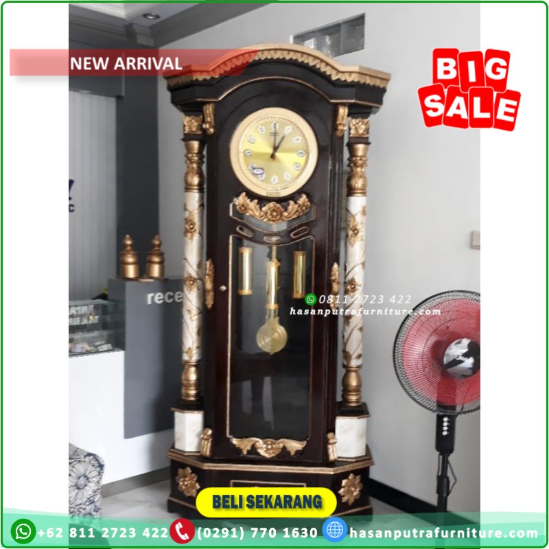 Almari Jam Hias Mawar Kayu Jati Jepara + Jam Bandul Furniture Jepara