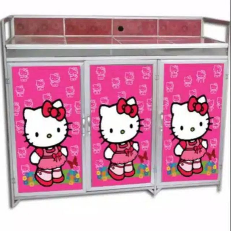 Stiker rak 3 kaca motif Hello Kitty