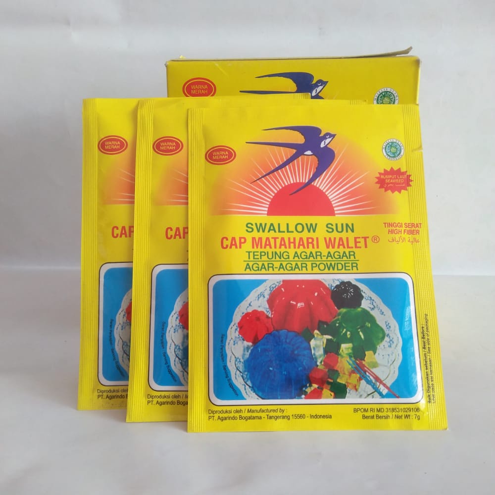

Agar Swallow Sun Warna Merah 84 Gram 1 Dus