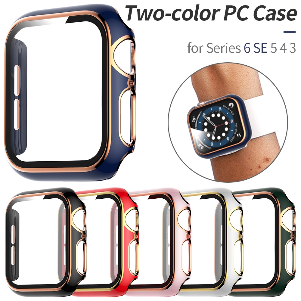 Duawarna Cover Pelindung Plating PC Untuk Apple Watch Case Untuk iWatch Series7 /2 /3 /4 /5 /6/SE Untuk iWatch bumper 41mm 45mm 38mm 40mm 42mm 44mm