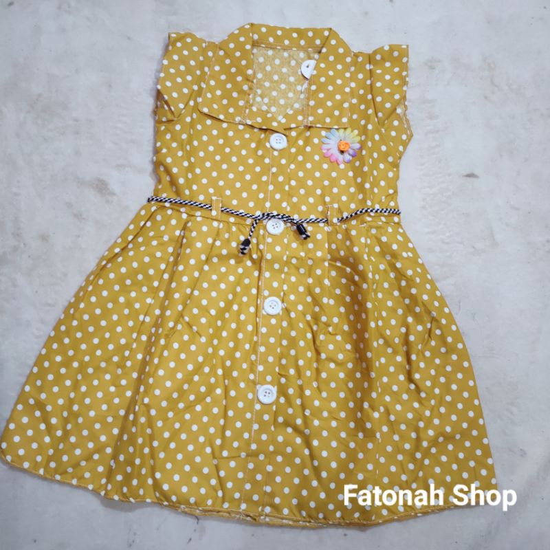 Dress anak 1 2 tahun polka tutul polkadot bulat  baju anak cewek perempuan ( dress kancing polka )