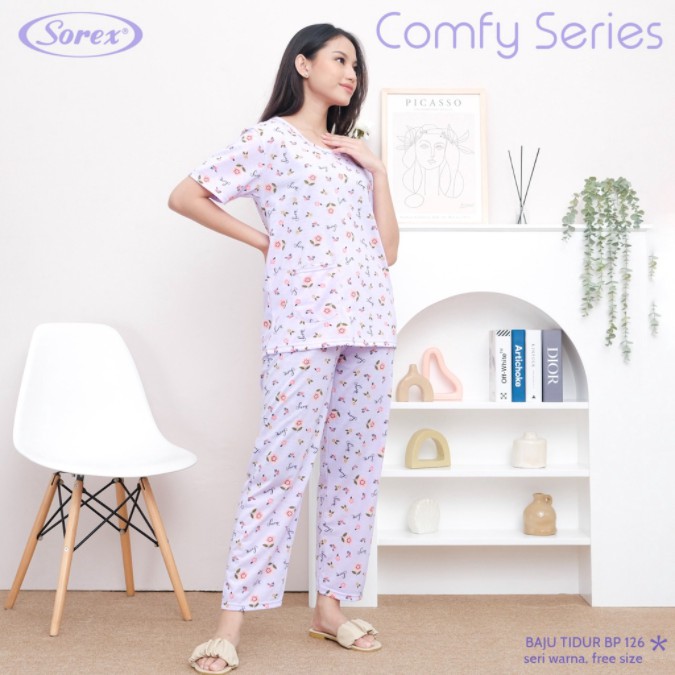 Sorex Baju Tidur Comfy Series 1 Set Atasan pendek + Celana Panjang Katun Adem Piyama Freesize BT BP 126