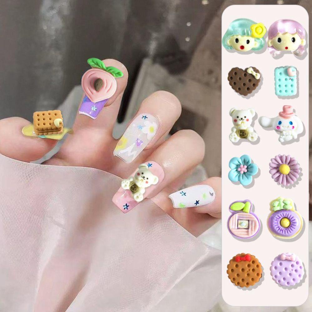 AUGUSTINA Agustinina Nail Art Charms Bunga Resin Kuku Salon Manicure Aksesoris DIY Bahan Kuku 3D Dekorasi Kuku