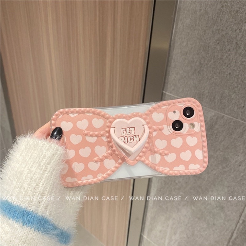 Dusty Pink Bow Softcase lucu for iphone XS Max XR 11 Pro Max 12 Pro Max 13 Pro Max