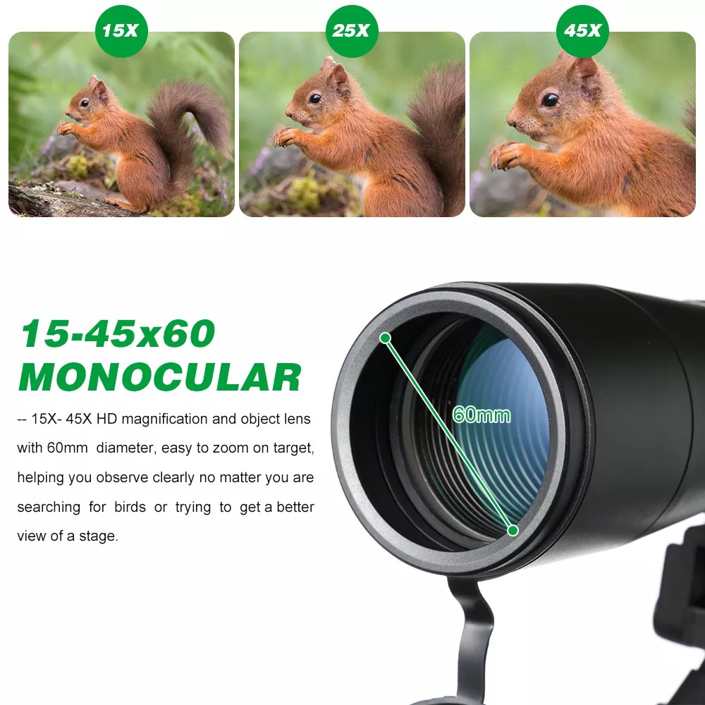 Spotting Scope HD Monocular Single-Tube 15-45x60 - Teleskop Pengamatan Luar Ruangan Jarak Jauh