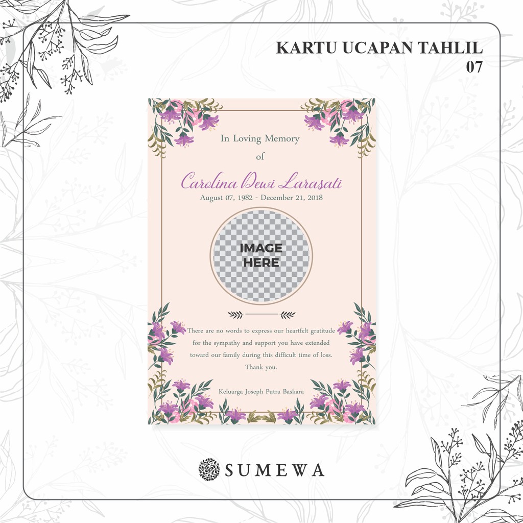 Jual Kartu Ucapan Tahlilan / Kartu Ucapan Peringatan Meninggal 40 Hari