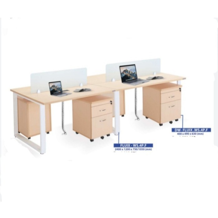 Meja Kantor meja kerja partisi kaca 4 orang indachi inco fluix