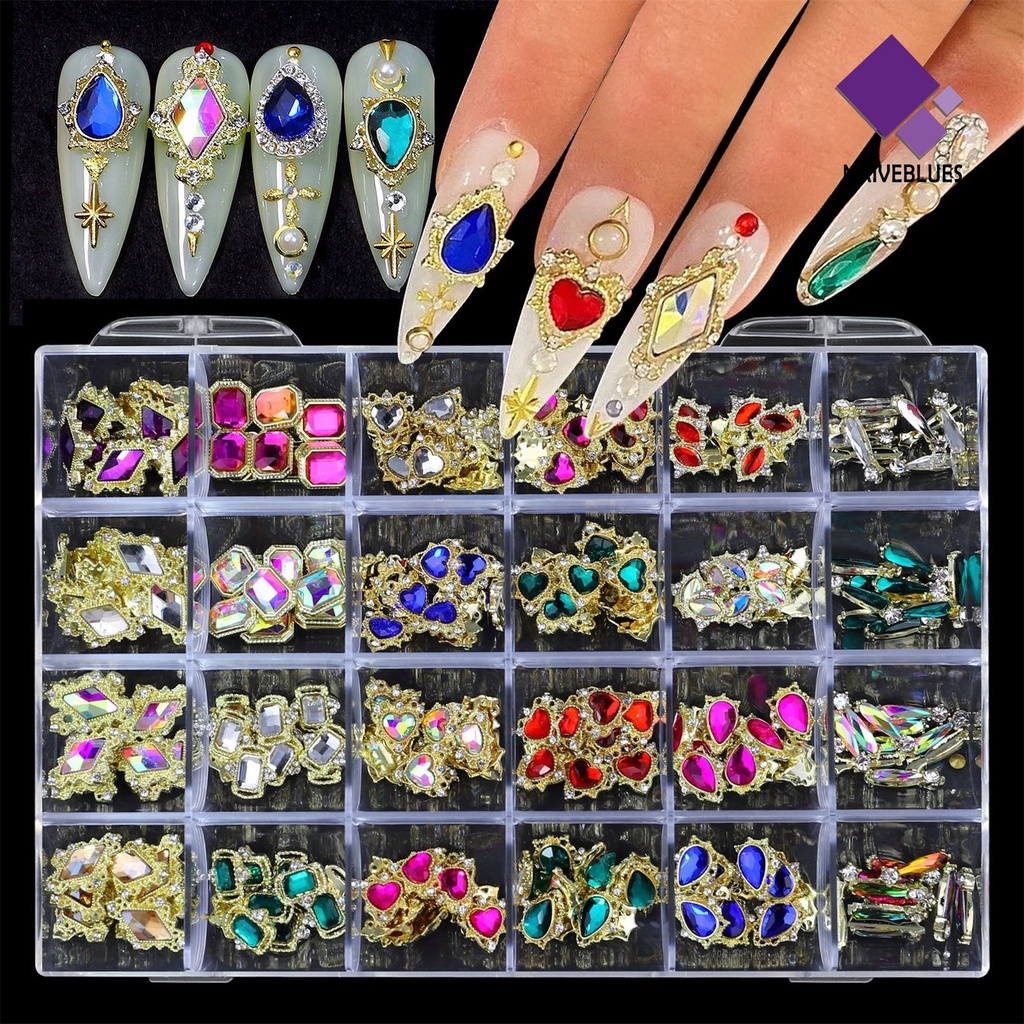 Naiveblue 1 Kotak Ornamen Berlian Imitasi Glitter Bentuk Hati Multi Fungsi Untuk Nail Art DIY