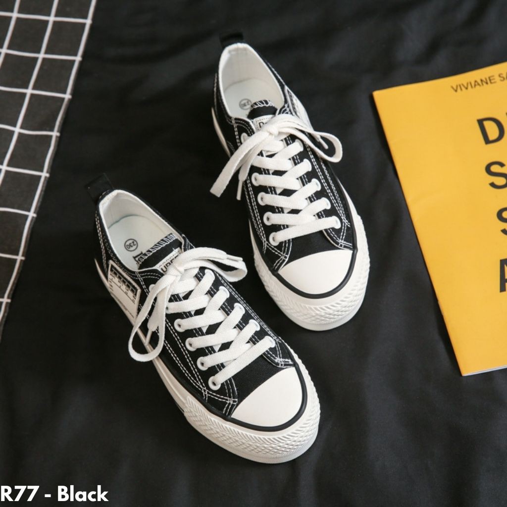 SEPATU SNEAKERS WANITA KANVAS LABEL UNIK REMAJA DEWASA TINGGI HIGHSOLE IMPORT BERKUALITAS R77