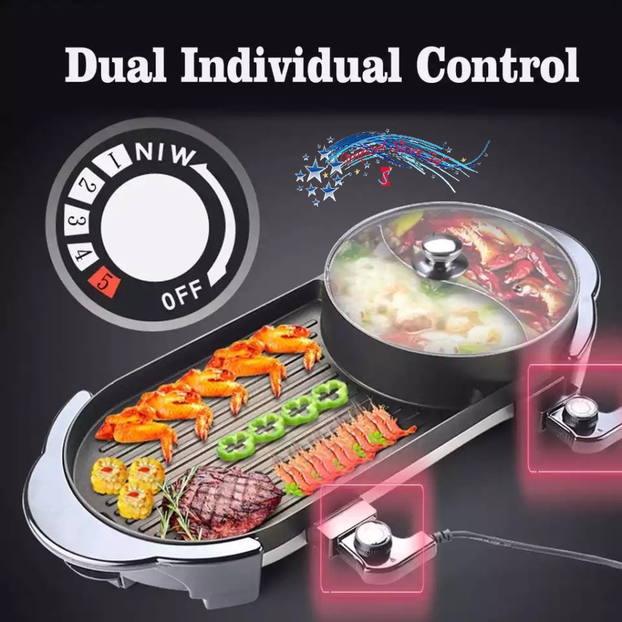 Jual KOREAN GRILL PAN YAKINIKU BBQ STEAMBOAT 5 IN1 2 COLOKAN LISTRIK