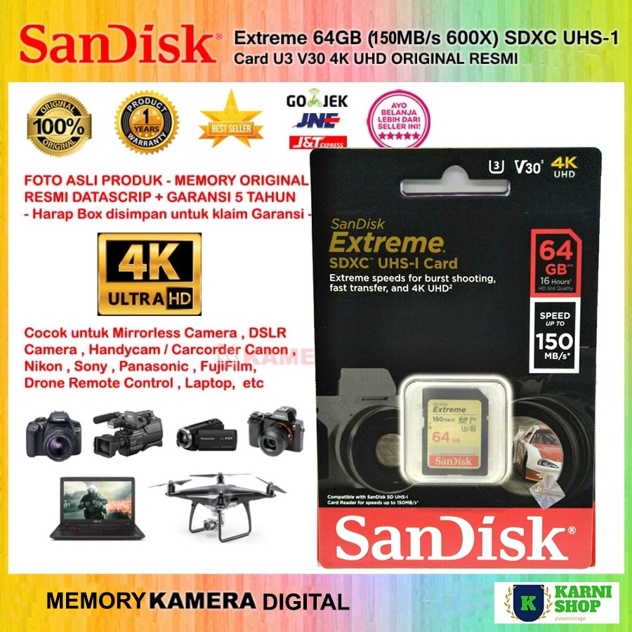 MEMORI KAMERA SDXC SDHC SANDISK EXTREME MEMORY SD CARD