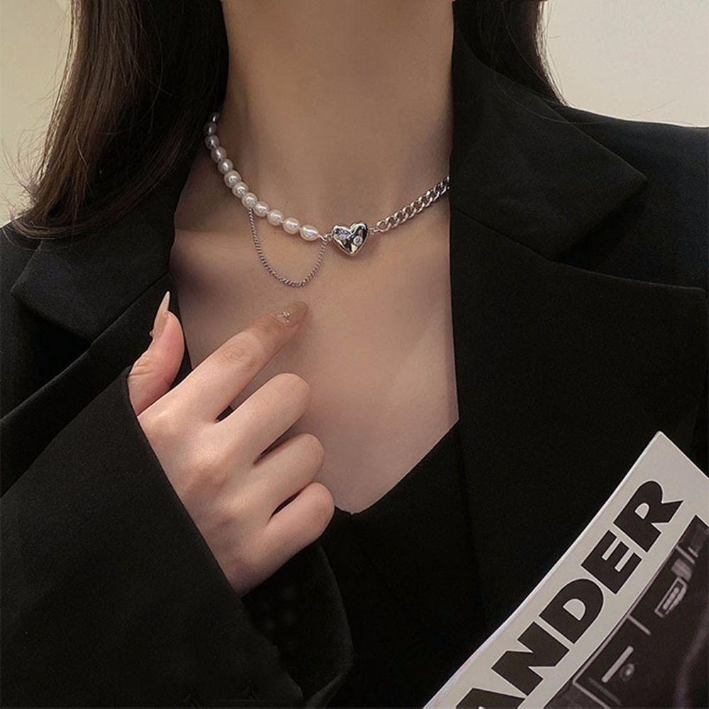 Mxbeauty Kalung Gaya Korea Keren Sederhana Mutiara Malaikat Berlian Imitasi Pasangan Kalung Paduan Kalung Perempuan