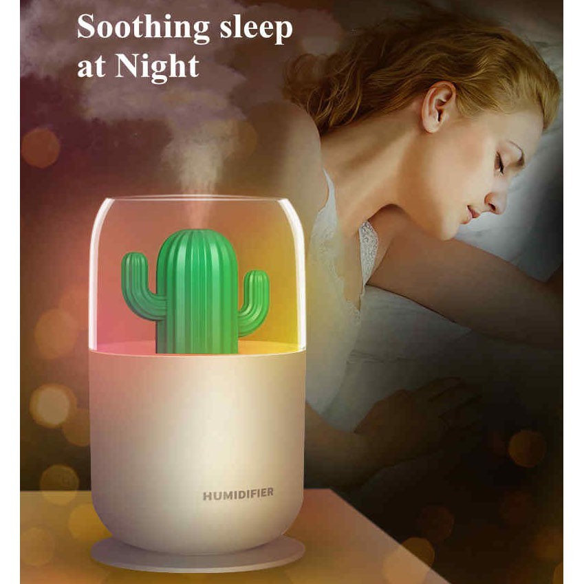 Air Humidifier Pelembab Udara Aromatherapy Oil Diffuser Desain Kaktus 300ML - Y07