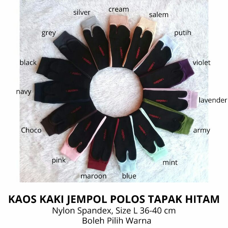 Kaos Kaki Jempol Wanita Muslimah Polos Tapak Hitam, Panjang, Tebal, Murah (Size L) Nylon Spandex