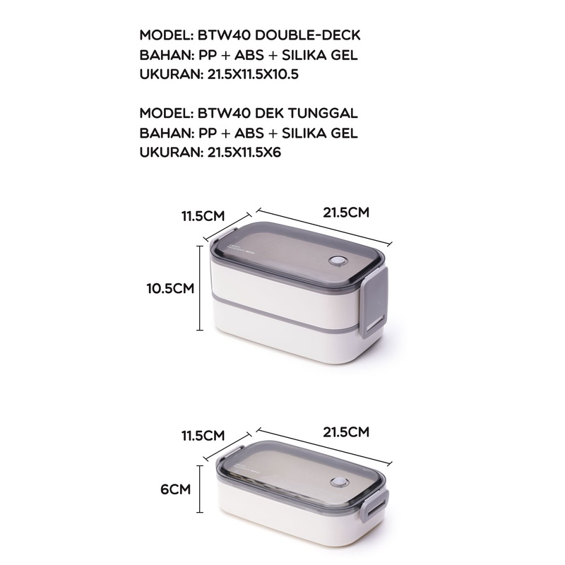 Kotak Makan 2 Tingkat BONBOX Lunch Box Susun Microwaveable Food BTW40