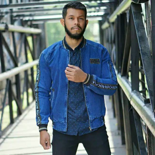 [SIAP KIRIM] JAKET JEANS PRIA ORIGINAL ROCAFELA DENIM FJ03 BADJATEX ROCAVELA ROCAFELLA BORDIR DADA