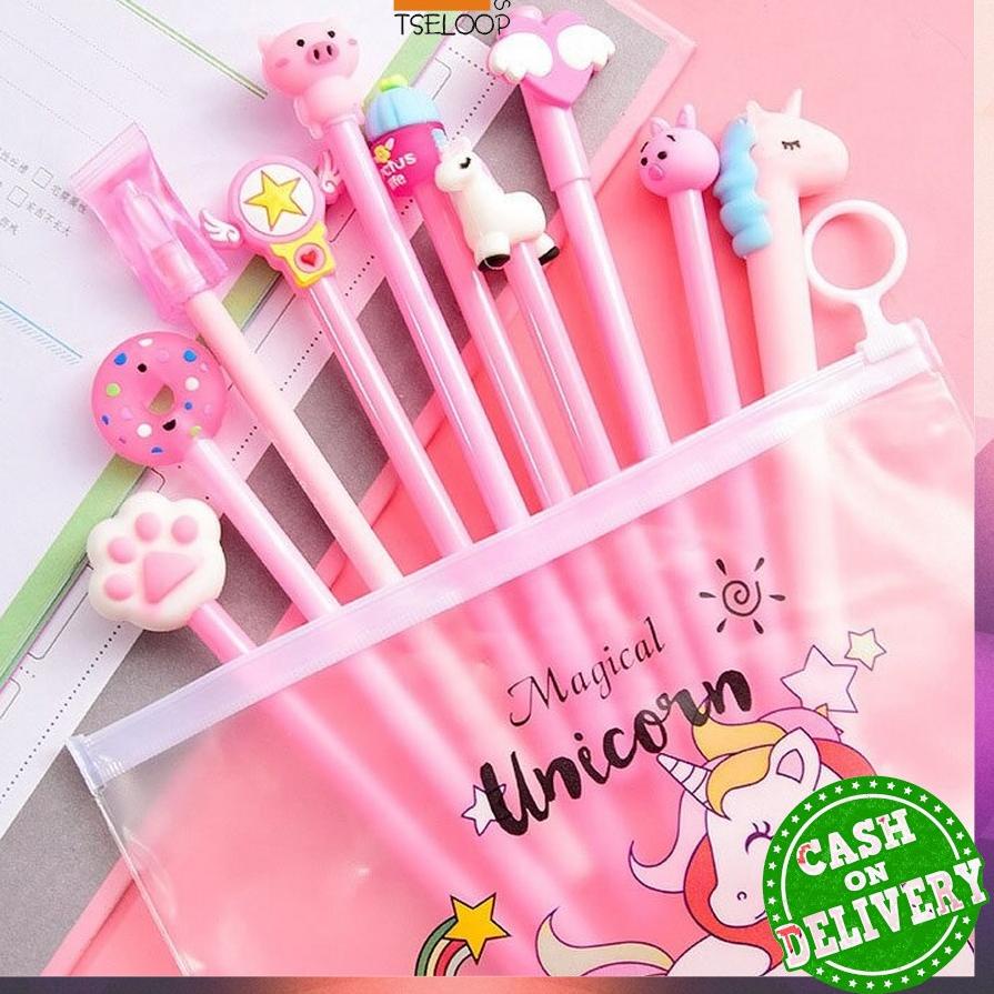 

㊞ OFM-A15 Pulpen Gel Karakter Lucu Set Isi 20PCS Pena FREE Zipper Pouch Tempat Pensil Transparan Mur