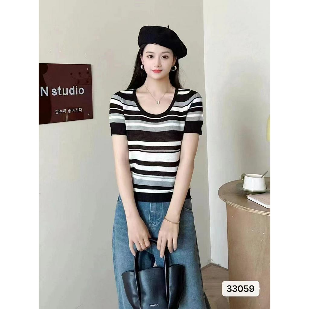 Timmy Korean Top Striped Knit Import - Atasan Fashion Korea Wanita TM (33059)