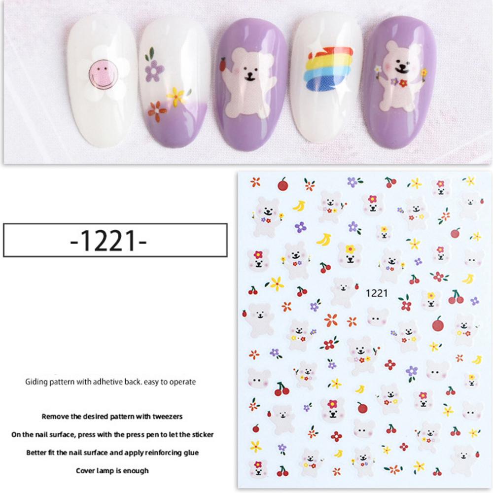 [Elegan] Stiker Kuku Kelinci Lucu Perekat Diri Daisy Kartun Ultra-Tipis DIY Nail Decals