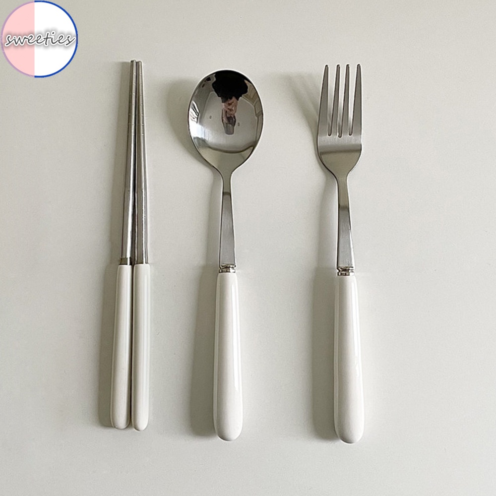 1 Pc Alat Makan Sendok Garpu Sumpit Bahan Stainless Steel Warna Putih Gaya Jepang Untuk Dapur