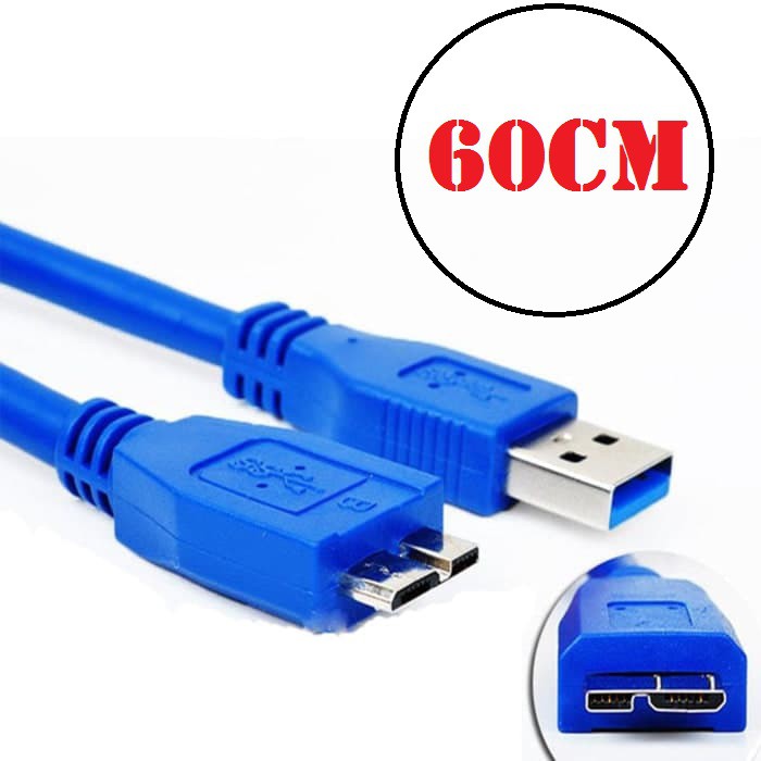 Kabel Data Hard disk USB 3.0 to Micro B 60CM - Kabel Hardisk External - Biru