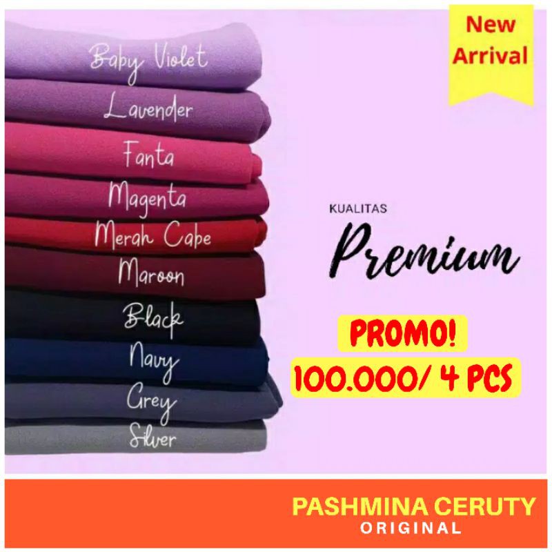 Pashmina Ceruty Tali dan Tanpa Tali Jilbab Pasmina Kualitas Premium / Hijab Pashmina Murah