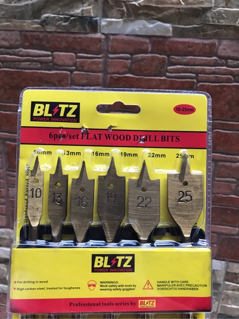 Mata Bor Kayu Kipas 6 Pcs BLITZ - Flat Wood Drill Bit Wood Working