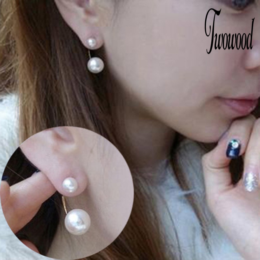 1 Pasang Anting Stud Mutiara Tiruan Ganda Bahan Alloy Untuk Wanita