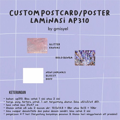 Jual Baca Desc Ap310 A3 Custom Cetak Postcard Poster Glossy Doff Glitter Hologram Kanvas 0555