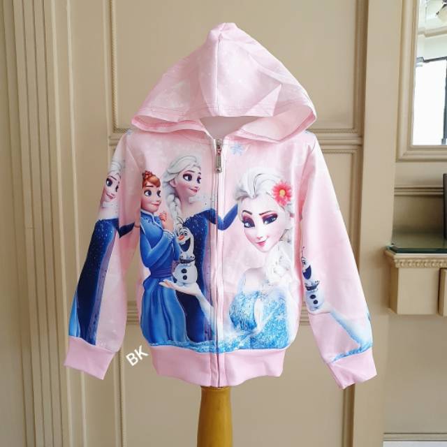 JACKET HODDIE ANAK PEREMPUAN MOTIF FROZEN ELSA ANNA / JAKET ANAK PRINCESS IMPORT