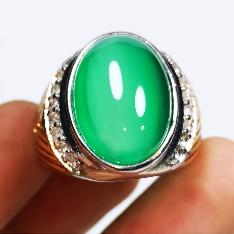 [BAYAR DI TEMPAT] CINCIN PRIA BATU AKIK IJO GARUT OHEN / GREEN CHALCEDONY ASLI SIAP PAKAI