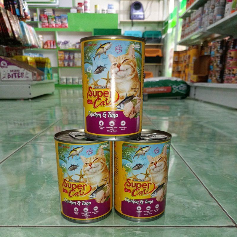 (Paket 12 kaleng) Supercat kaleng adult chiken tuna 400g / wetfood / makanan kaleng